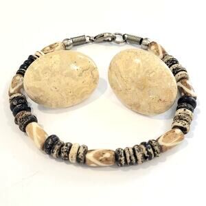 Natural Jasper Agate & Bone Jewelry Set | Boho Chic Statement